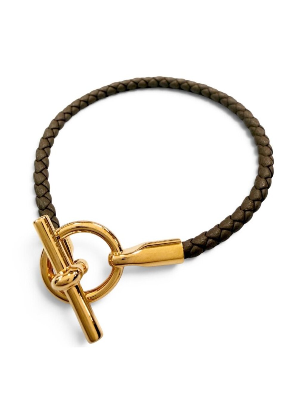 Hermes Glenan Leather Bracelet Bangle Brown Gold